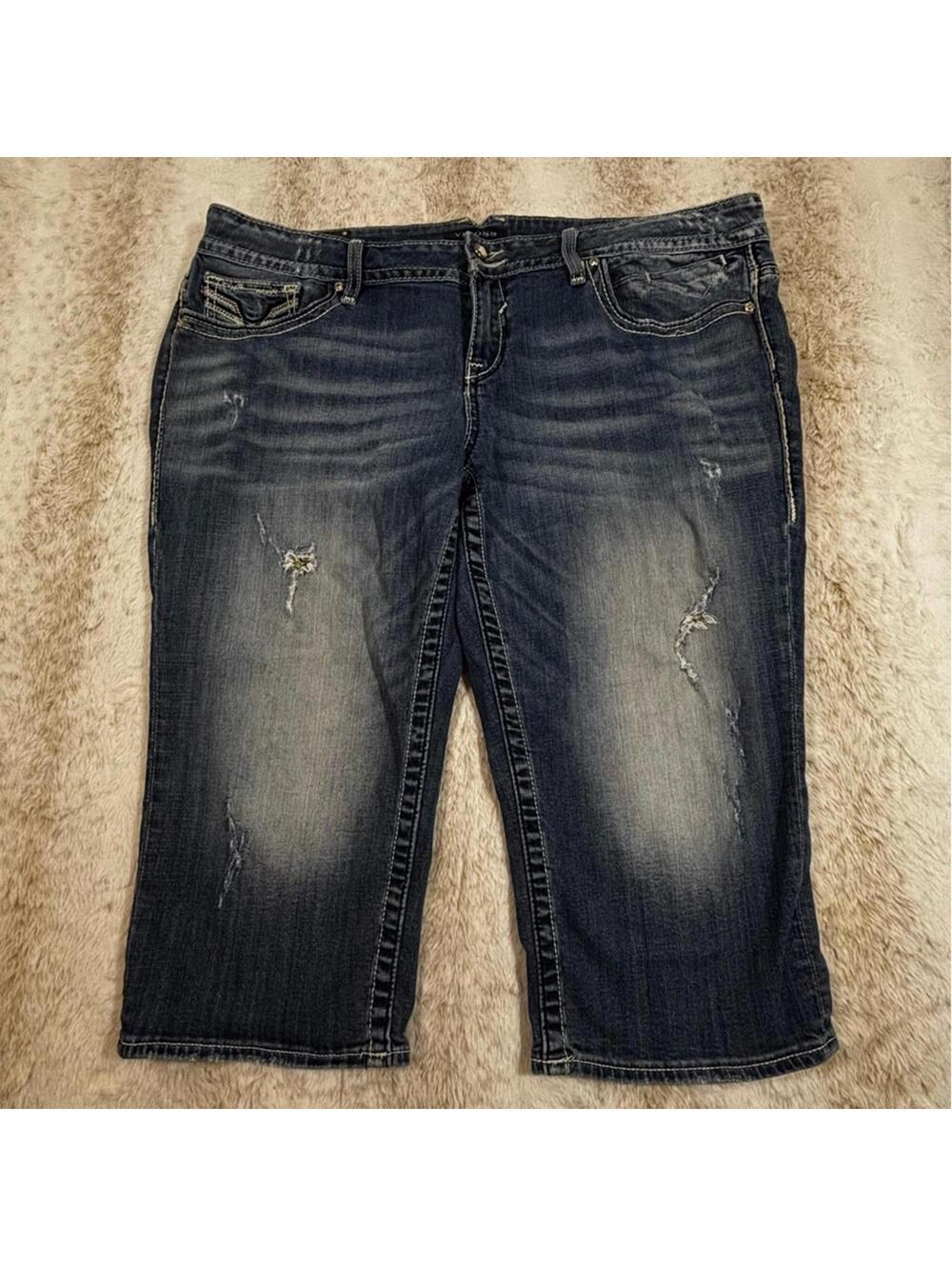 Vigoss The Dublin Capri Distressed Denim Jeans Size 22